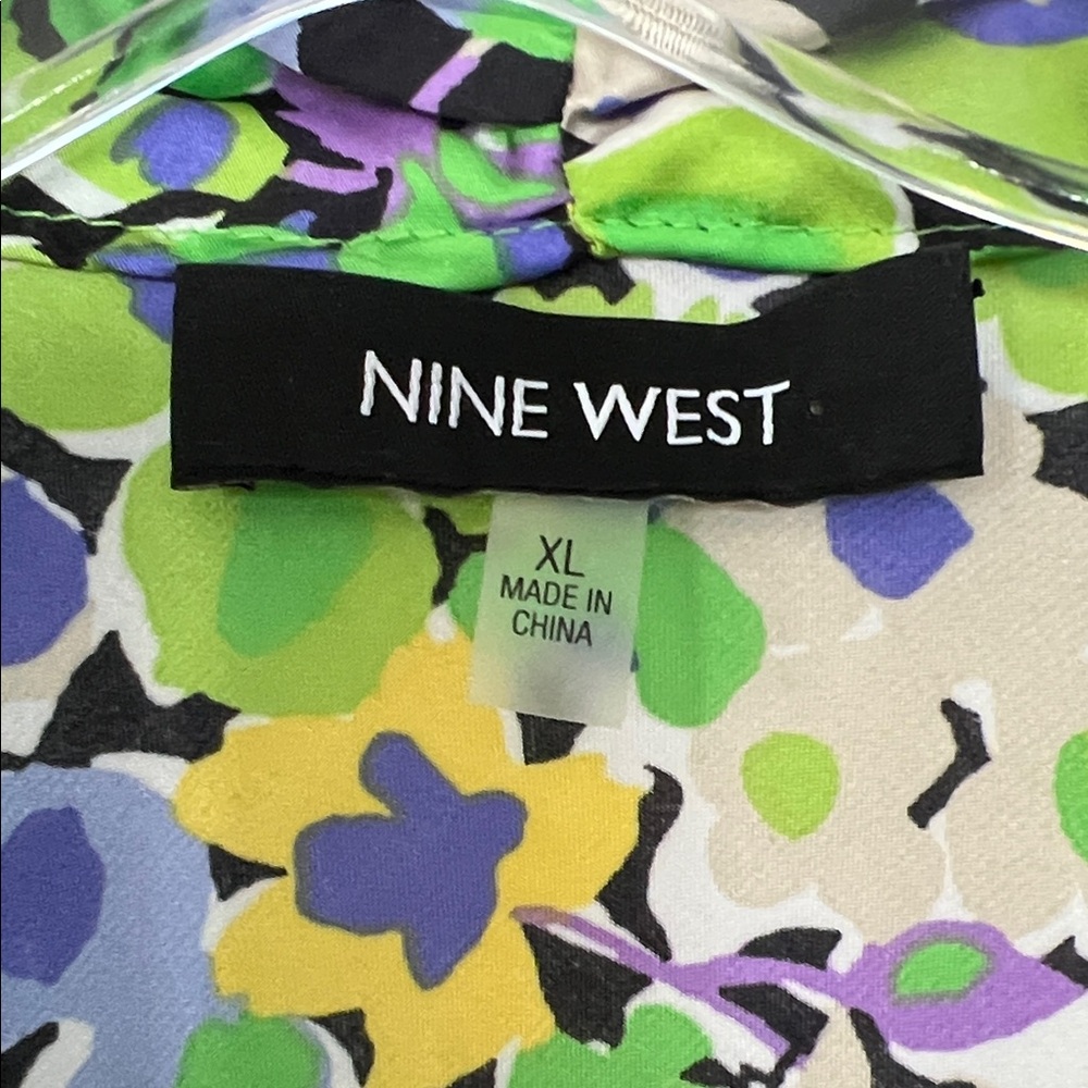 Nine West Vibrant Floral Blouse - Green, Blue, Yellow - Picture 2 of 6